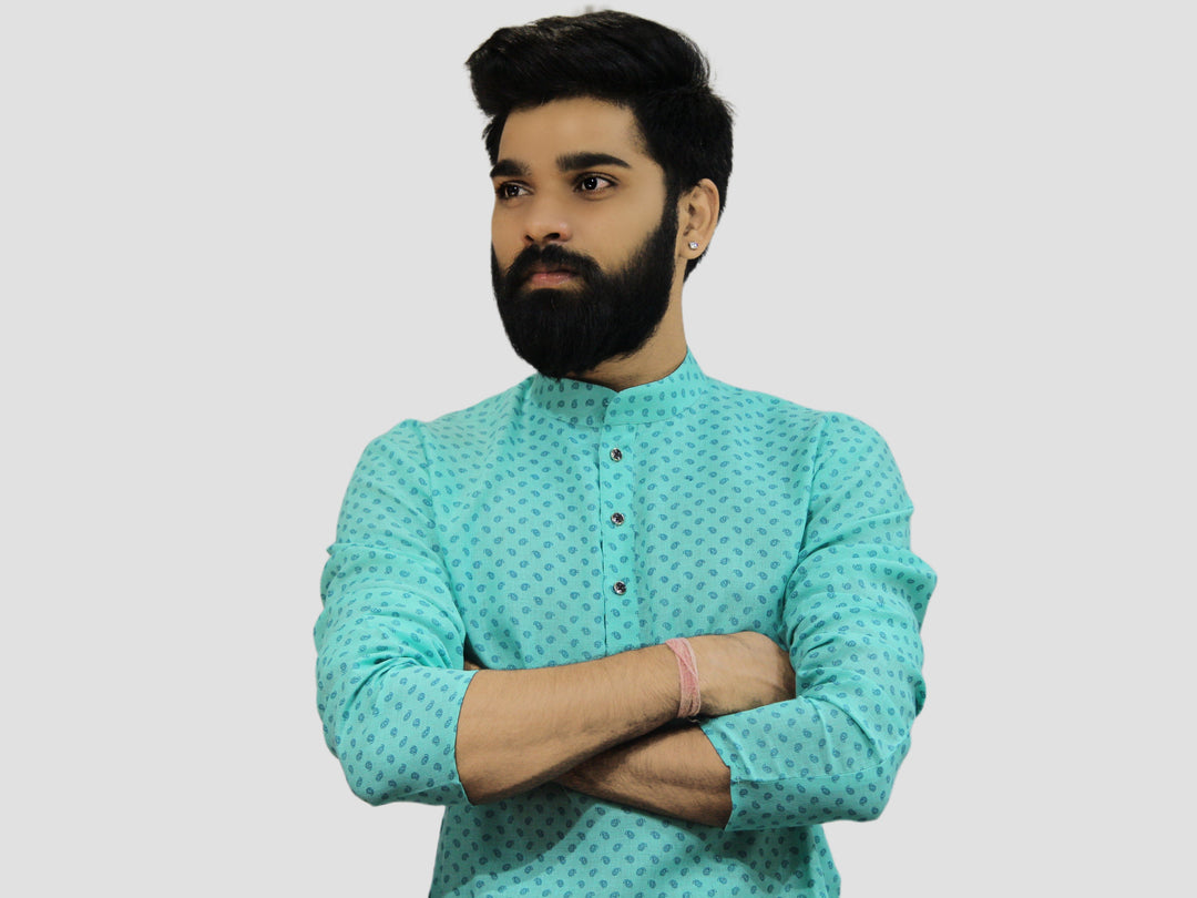 Ethnic Motifs Turquoise Blue Kurta Set