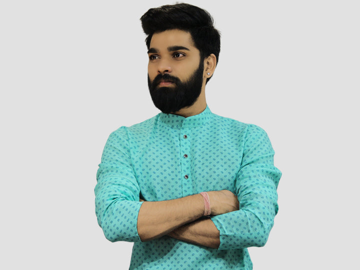 Ethnic Motifs Turquoise Blue Kurta Set