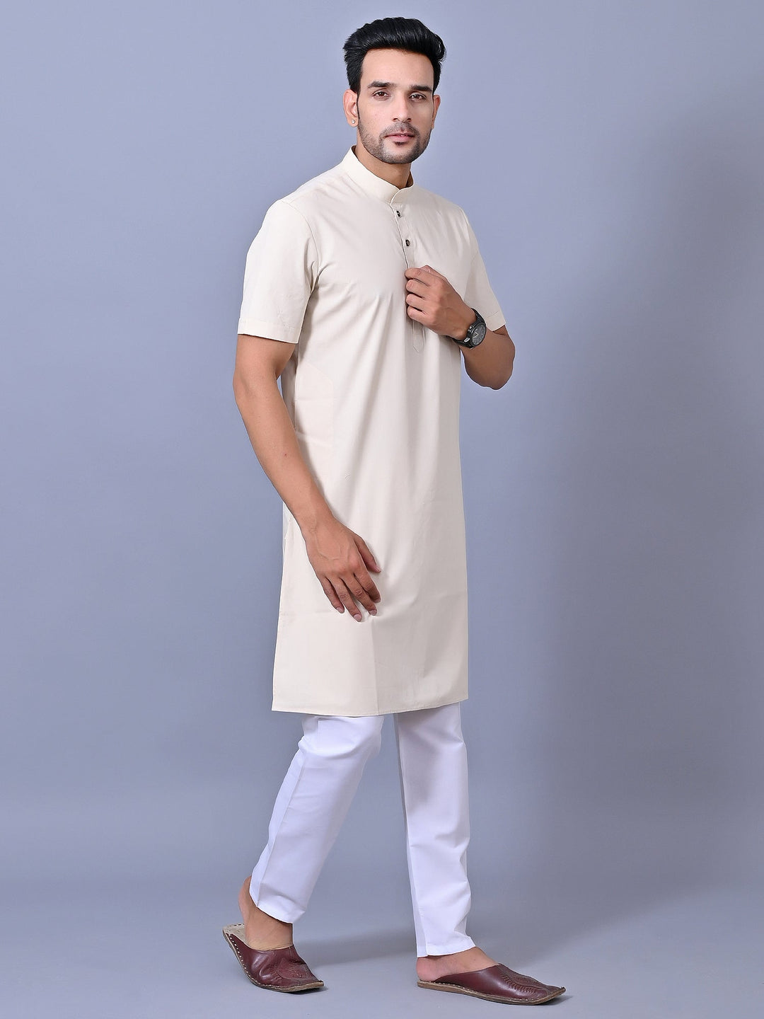 Solid Cream Kurta Top
