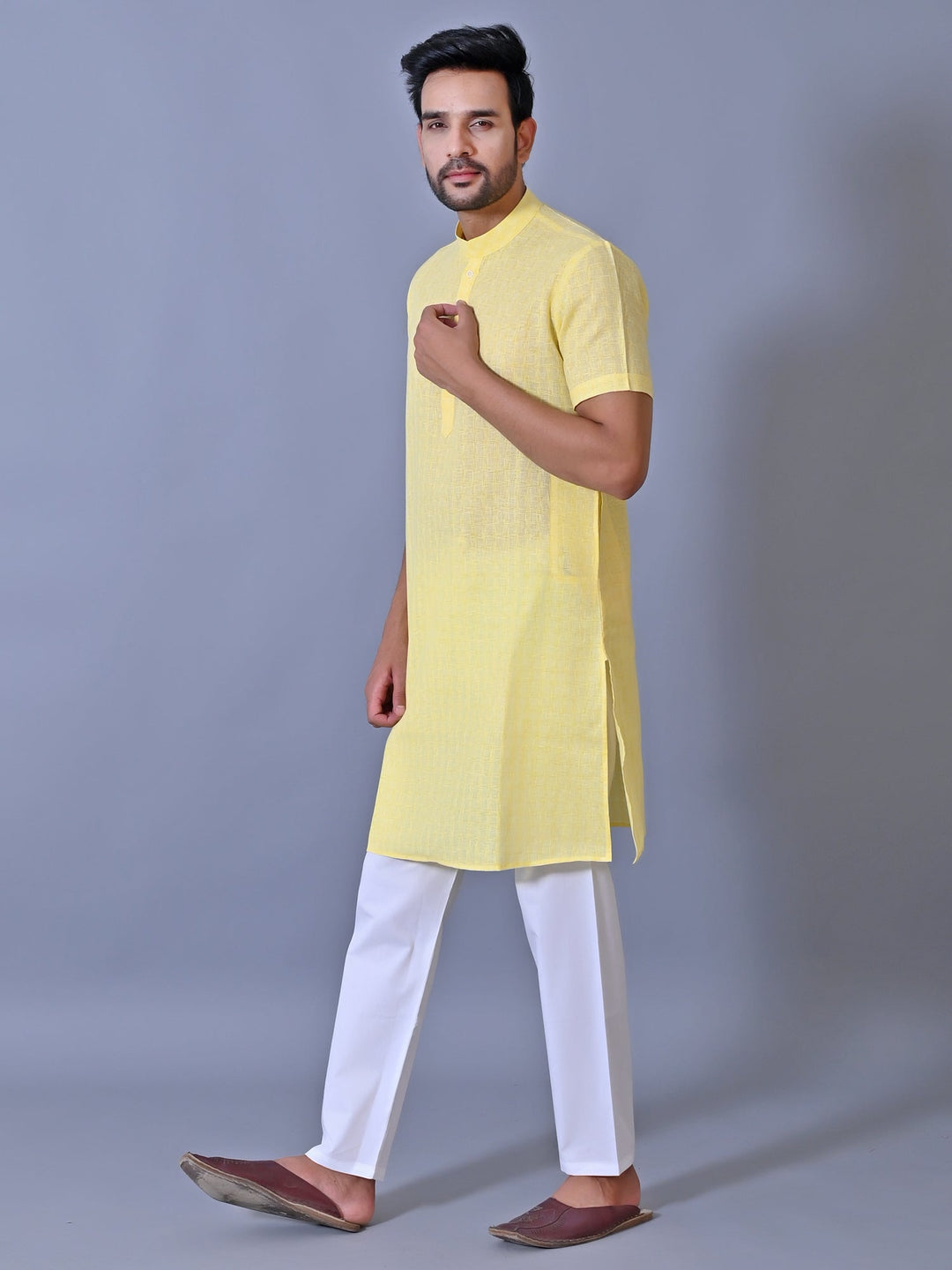 Textured Yellow Kurta Top