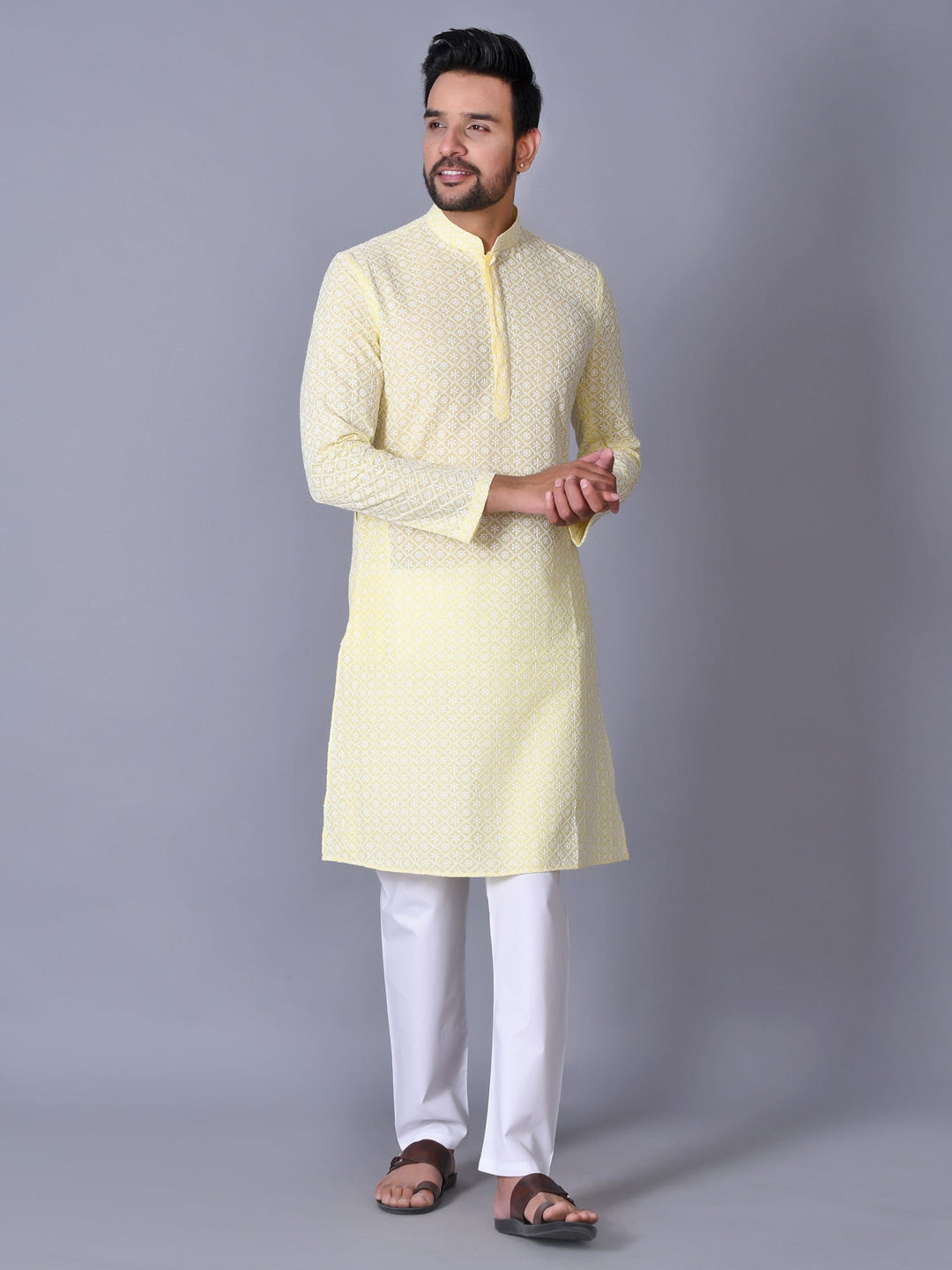 Chikan Yellow Kurta Set