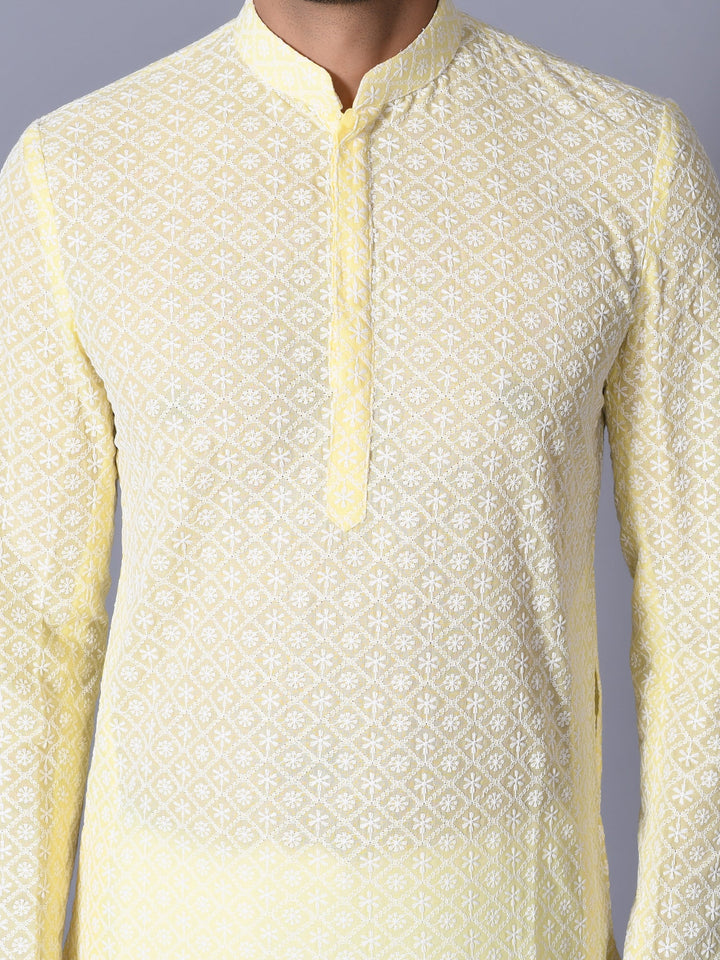 Chikan Yellow Kurta Set