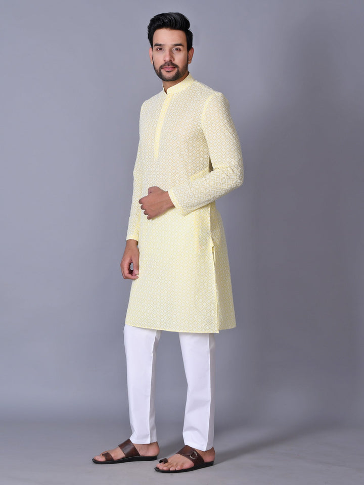 Chikan Yellow Kurta Set