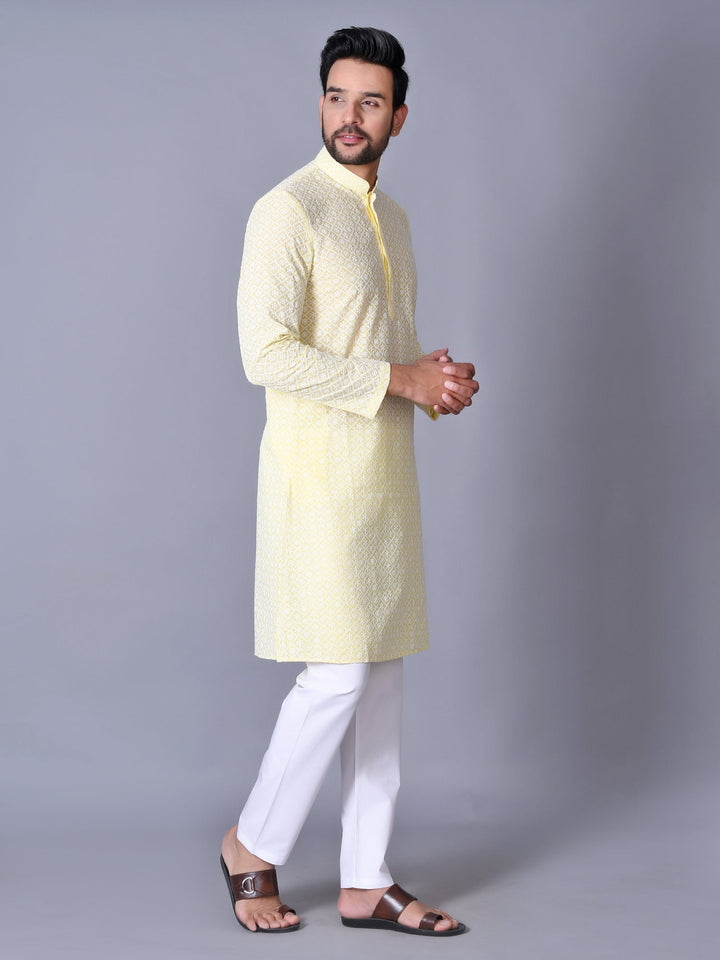Chikan Yellow Kurta Set
