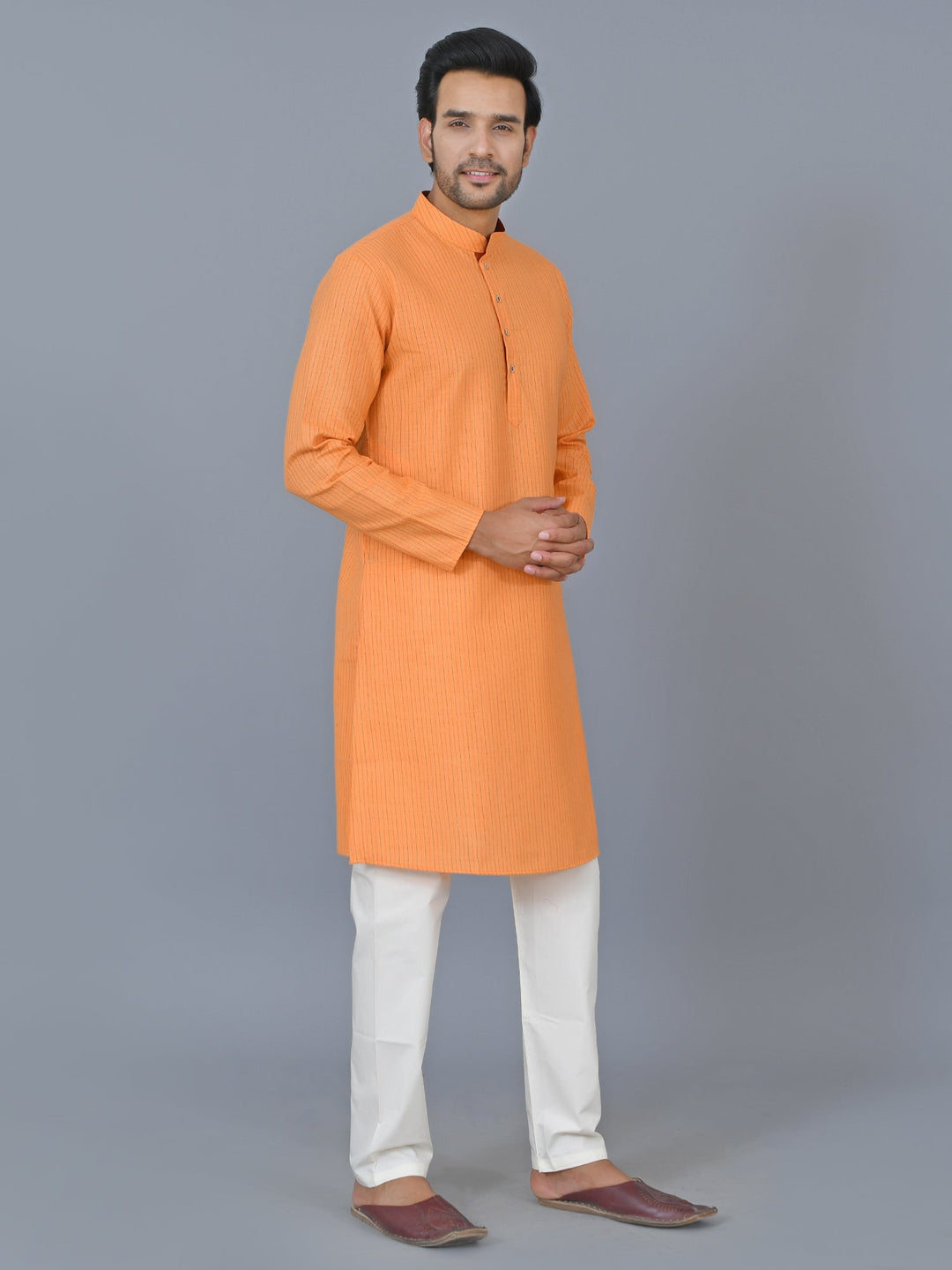 Textured Orange Kurta Set