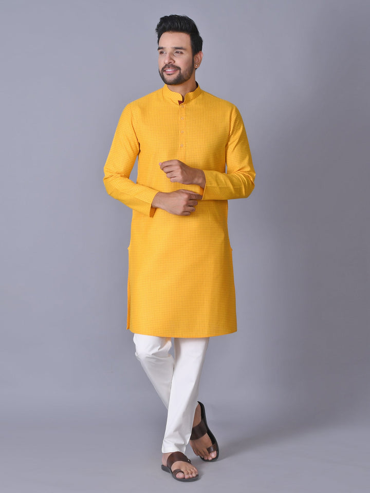 Checked Yellow Kurta Set