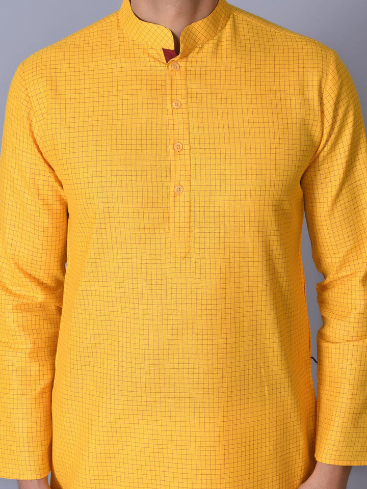 Checked Yellow Kurta Set