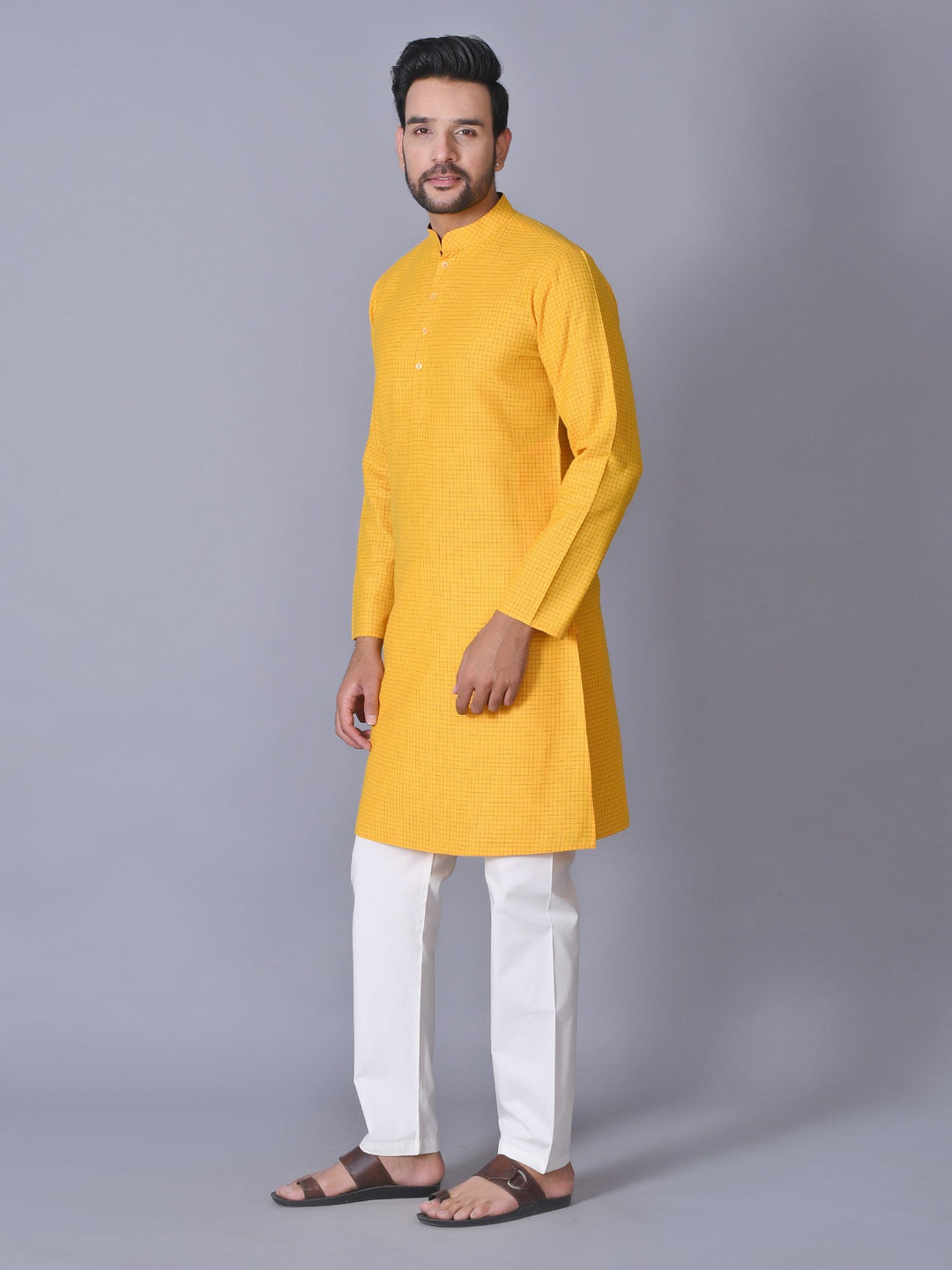 Checked Yellow Kurta Set