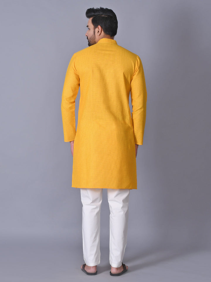 Checked Yellow Kurta Set