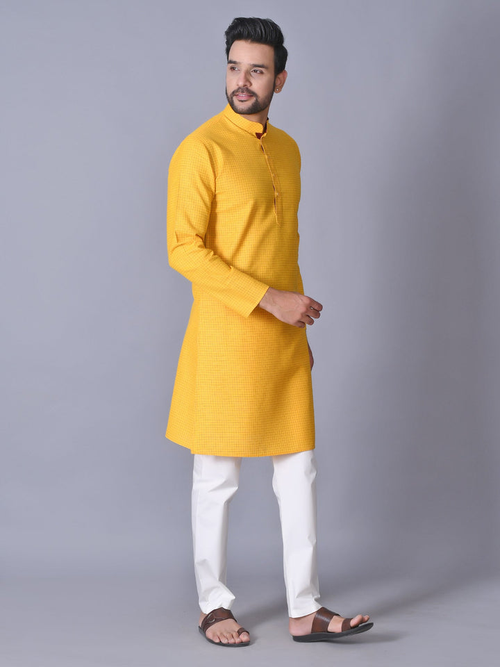 Checked Yellow Kurta Set