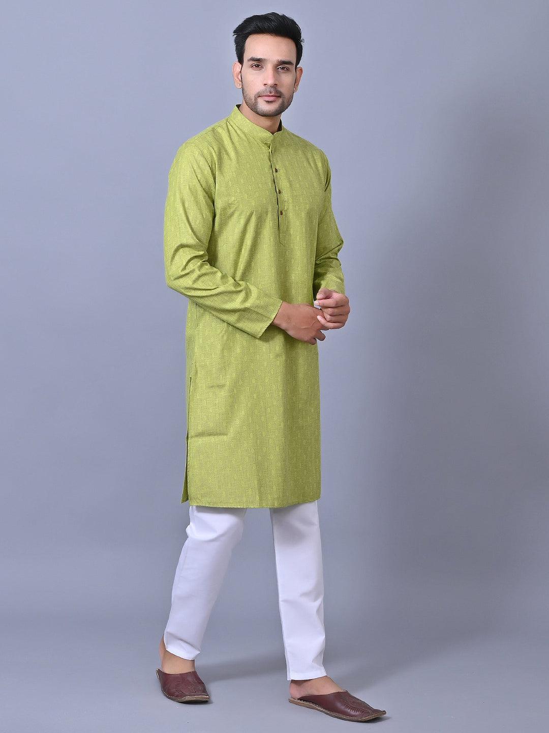 Self Design Green Kurta Set