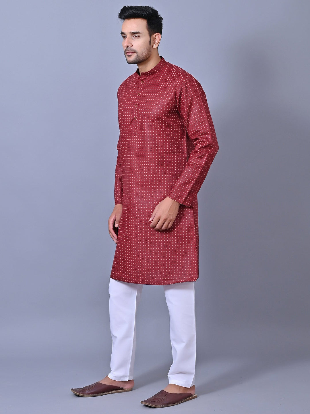 Printed Maroon Kurta Set