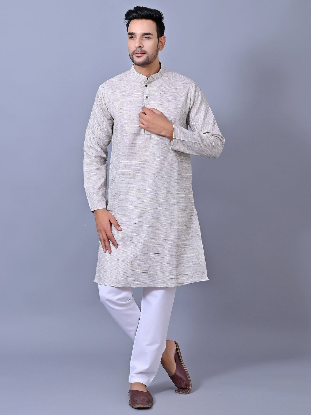 Self Design Grey Kurta Set