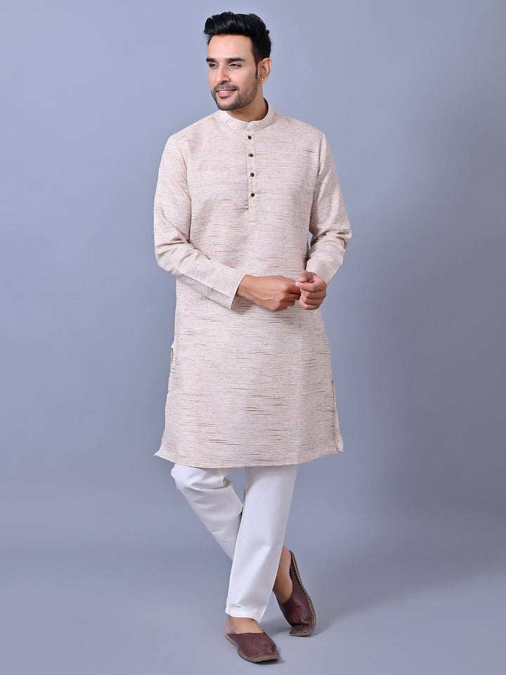Self Design Peach Kurta Set