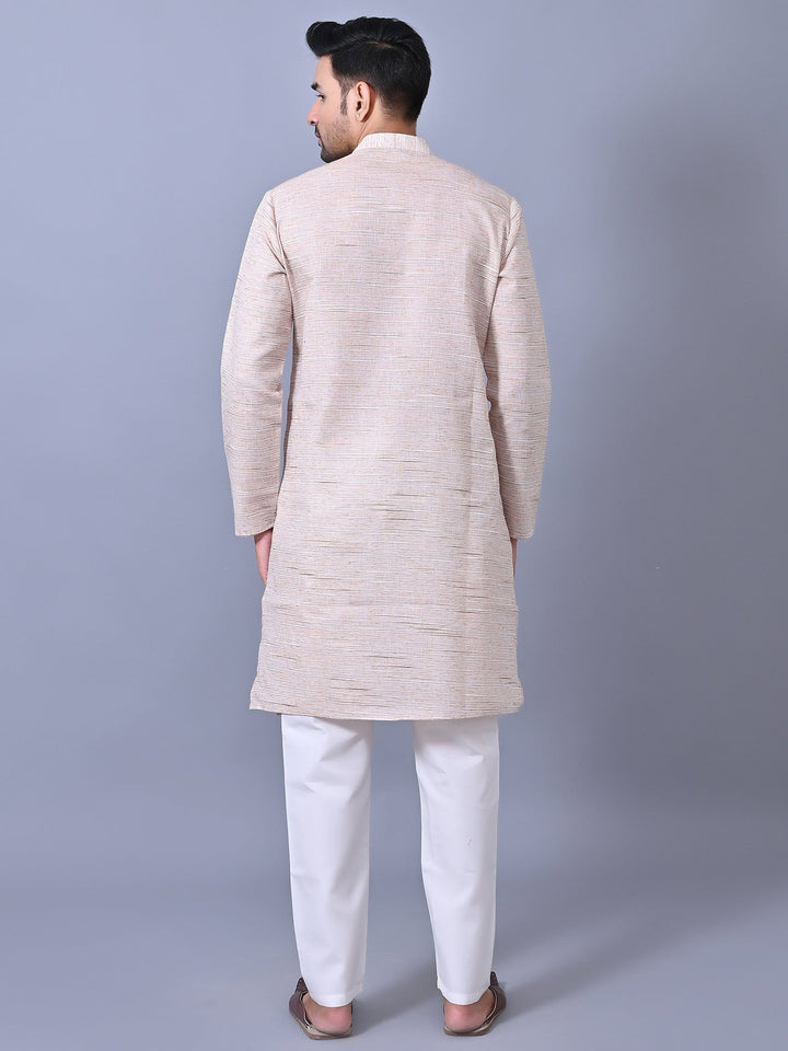 Self Design Peach Kurta Set