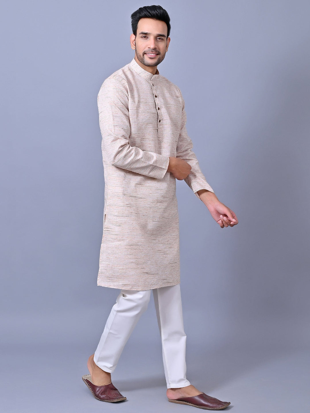 Self Design Peach Kurta Set