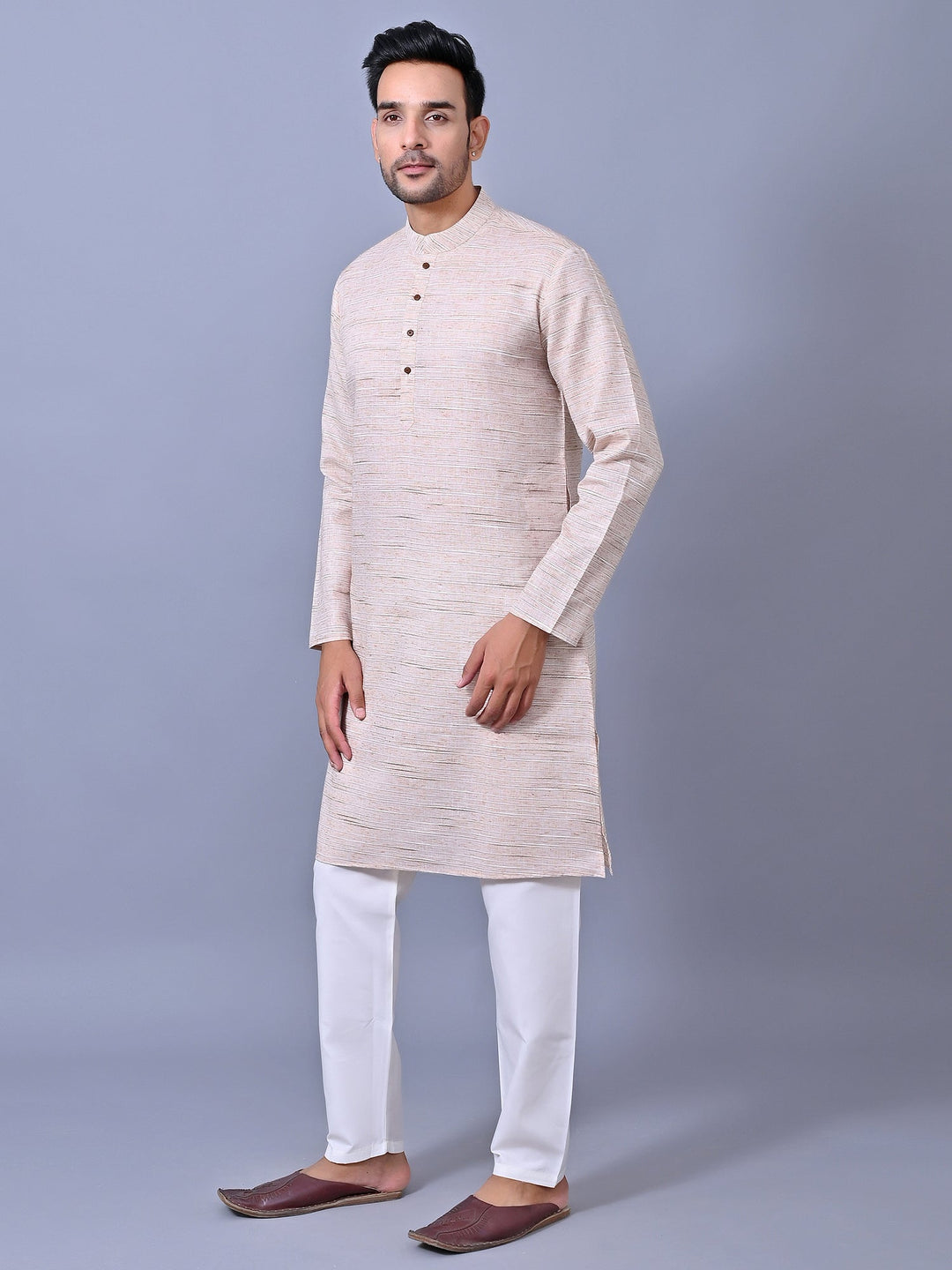 Self Design Peach Kurta Set