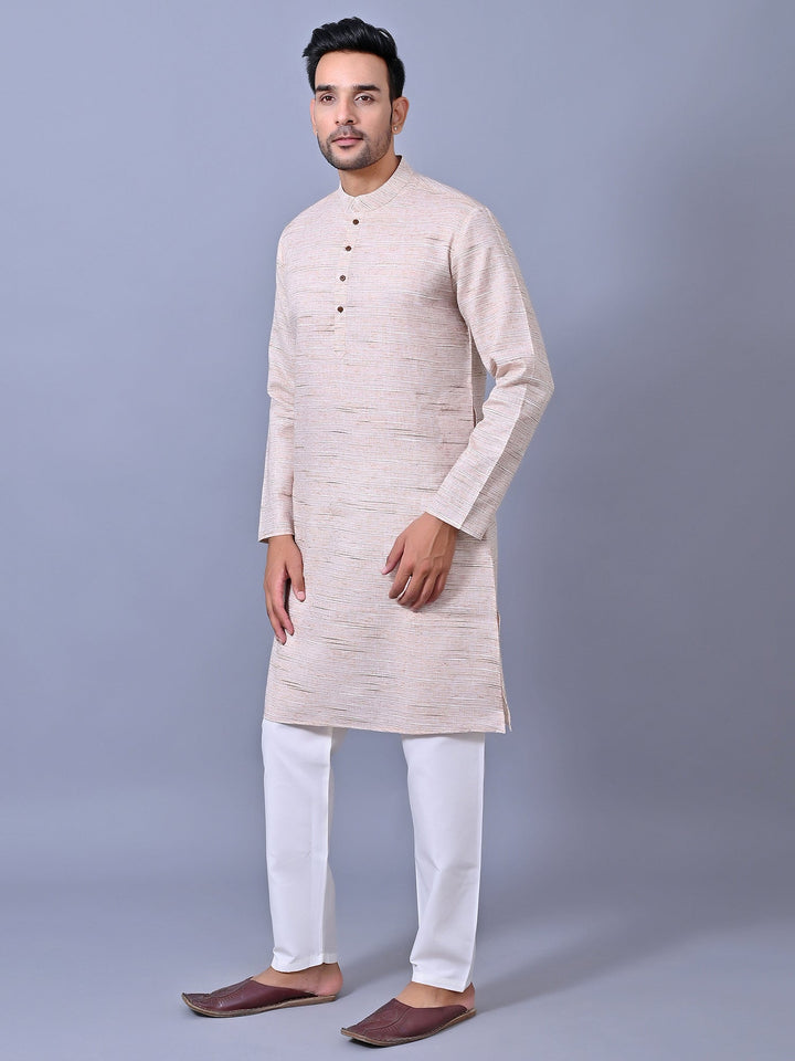 Self Design Peach Kurta Set