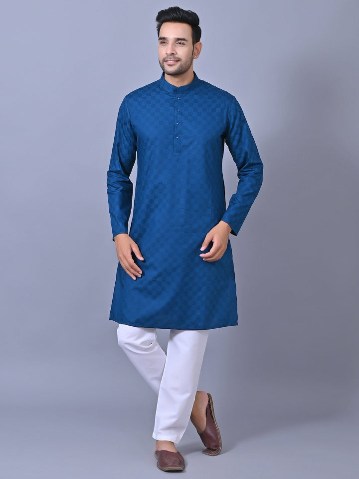 Woven Design Blue Kurta Set
