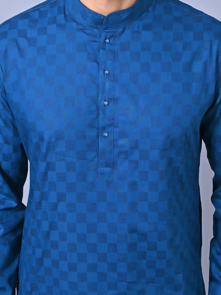 Woven Design Blue Kurta Set