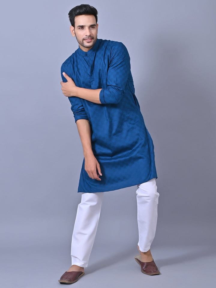 Woven Design Blue Kurta Set