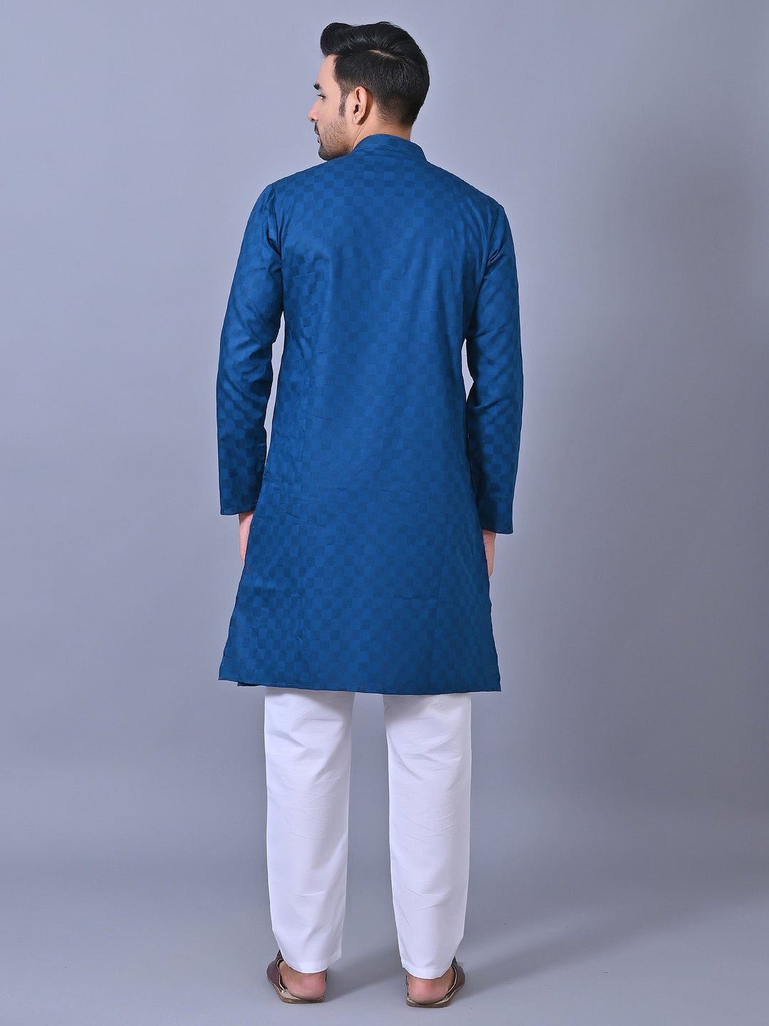 Woven Design Blue Kurta Set