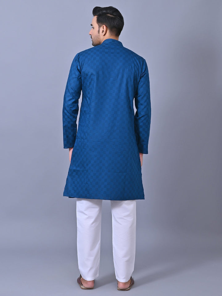 Woven Design Blue Kurta Set