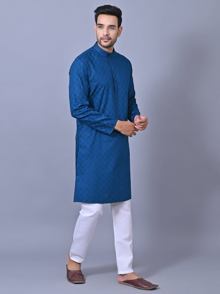 Woven Design Blue Kurta Set