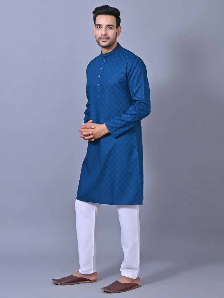 Woven Design Blue Kurta Set