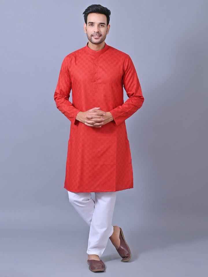 Woven Design Red Kurta Set