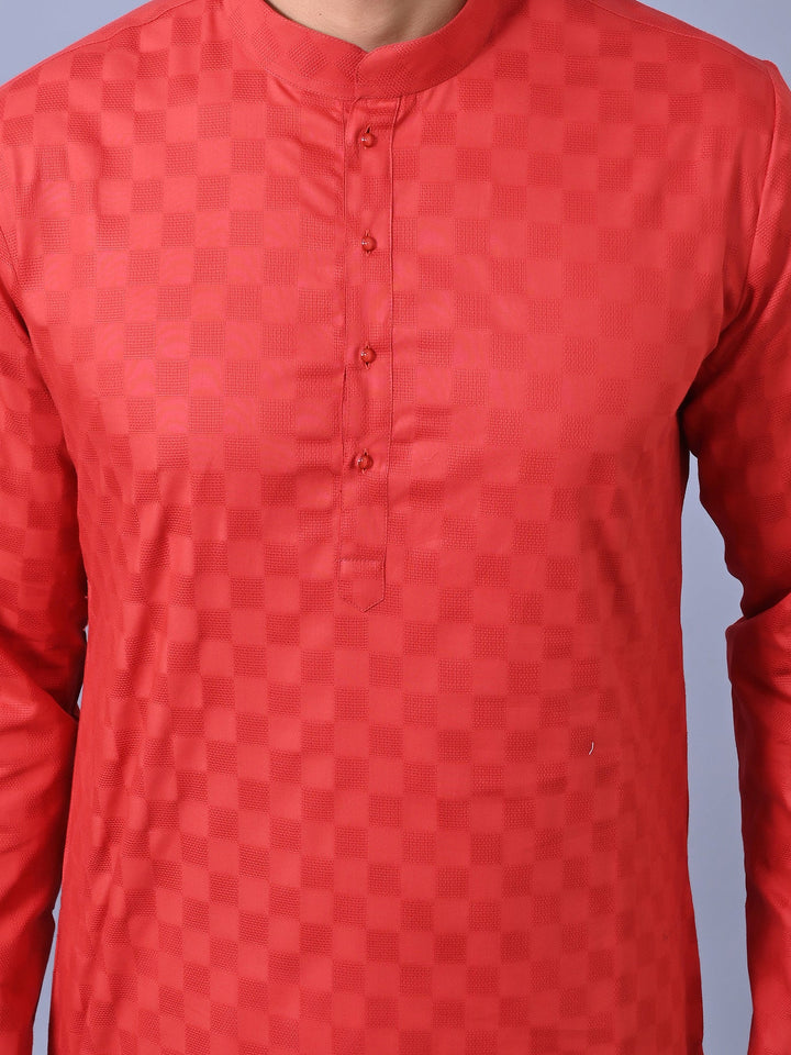 Woven Design Red Kurta Set