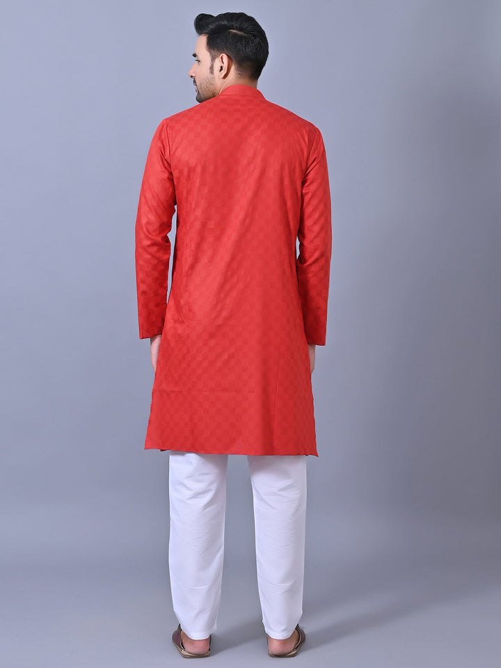 Woven Design Red Kurta Set