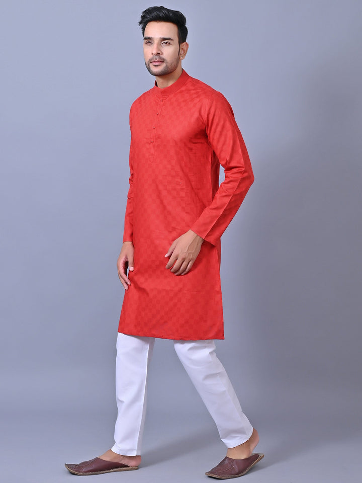 Woven Design Red Kurta Set