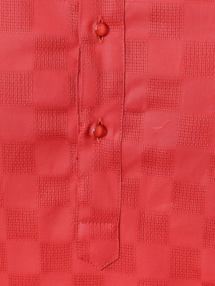Woven Design Red Kurta Set
