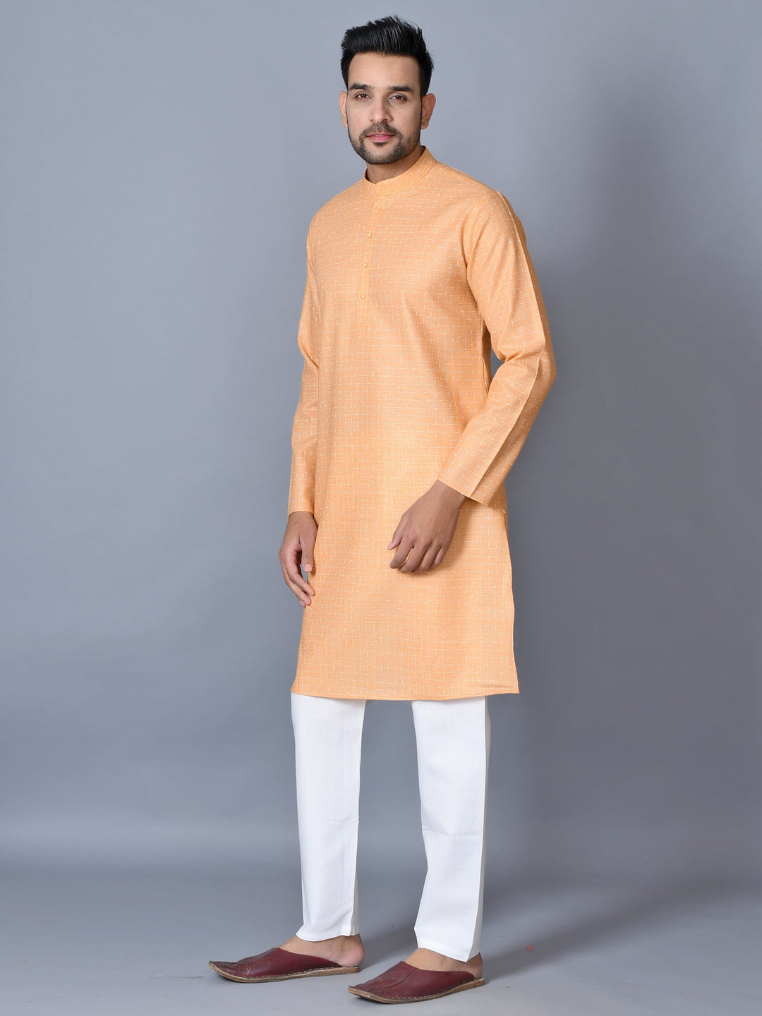 Textured Orange Kurta Set