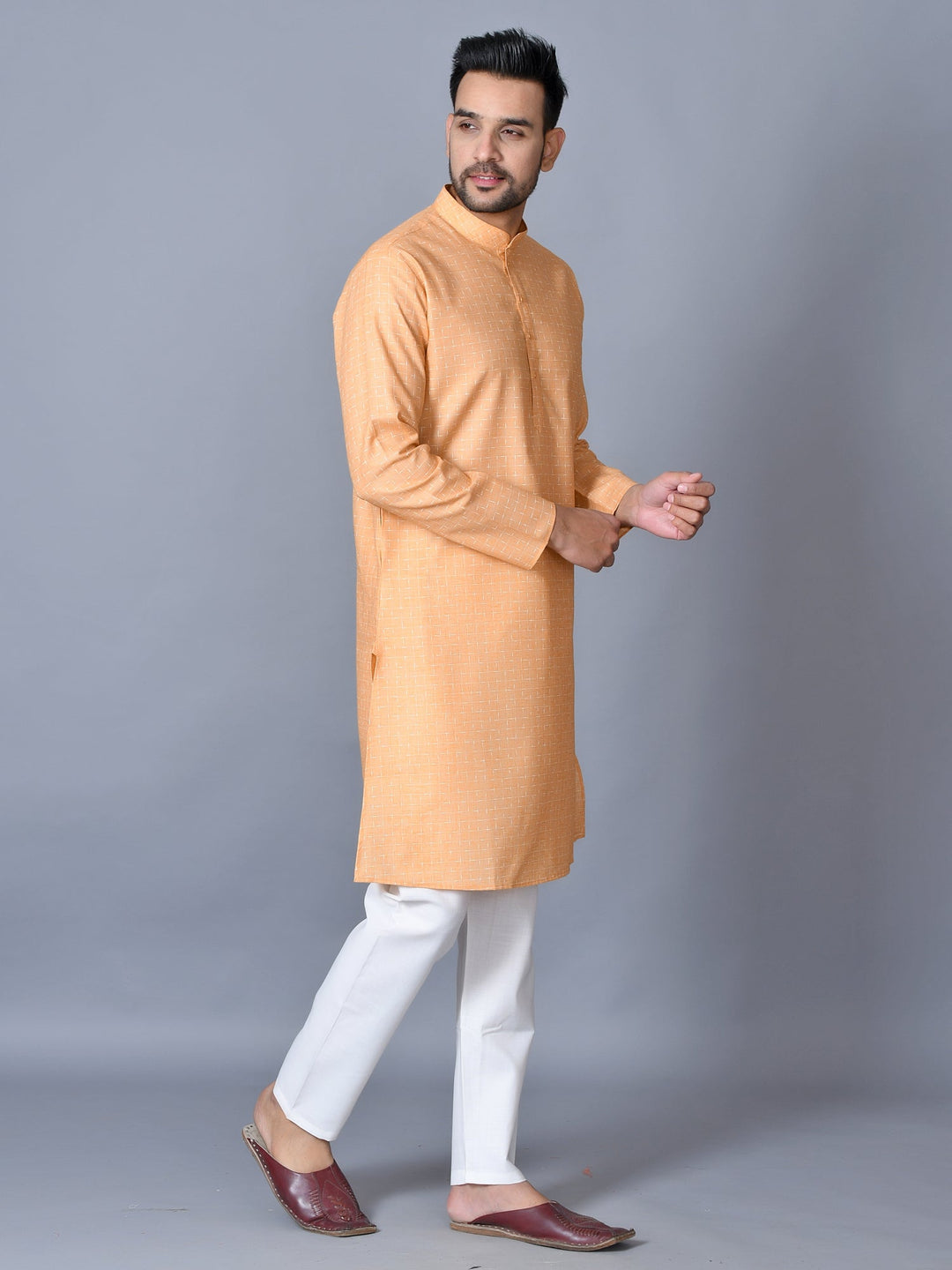 Textured Orange Kurta Set