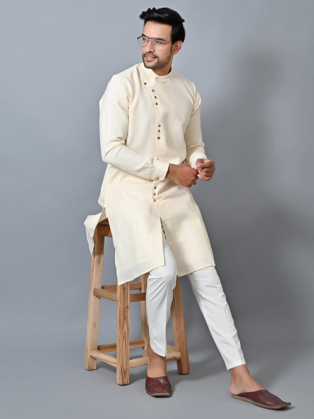 Solid Cream Kurta Set