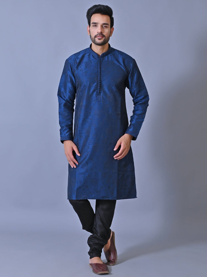 Textured Navy Blue Kurta Set