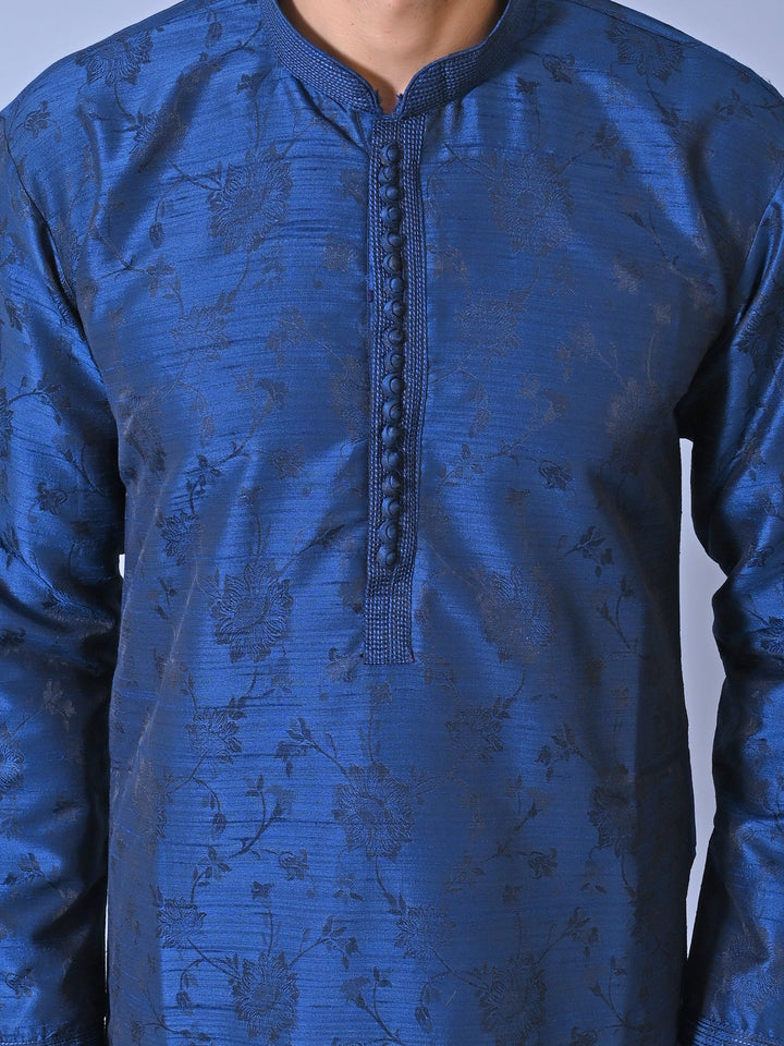 Textured Navy Blue Kurta Set