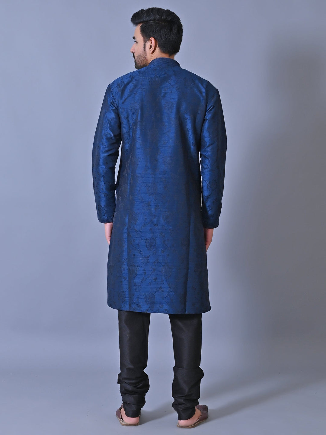 Textured Navy Blue Kurta Set