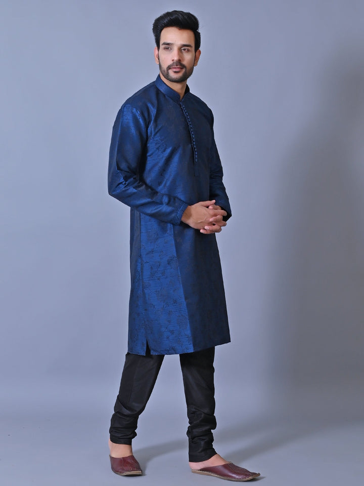 Textured Navy Blue Kurta Set