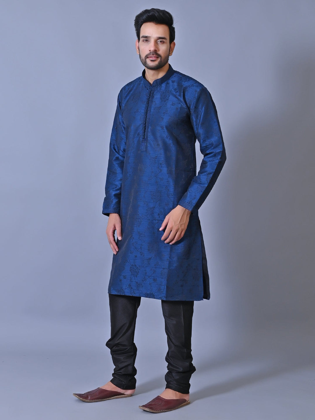 Textured Navy Blue Kurta Set