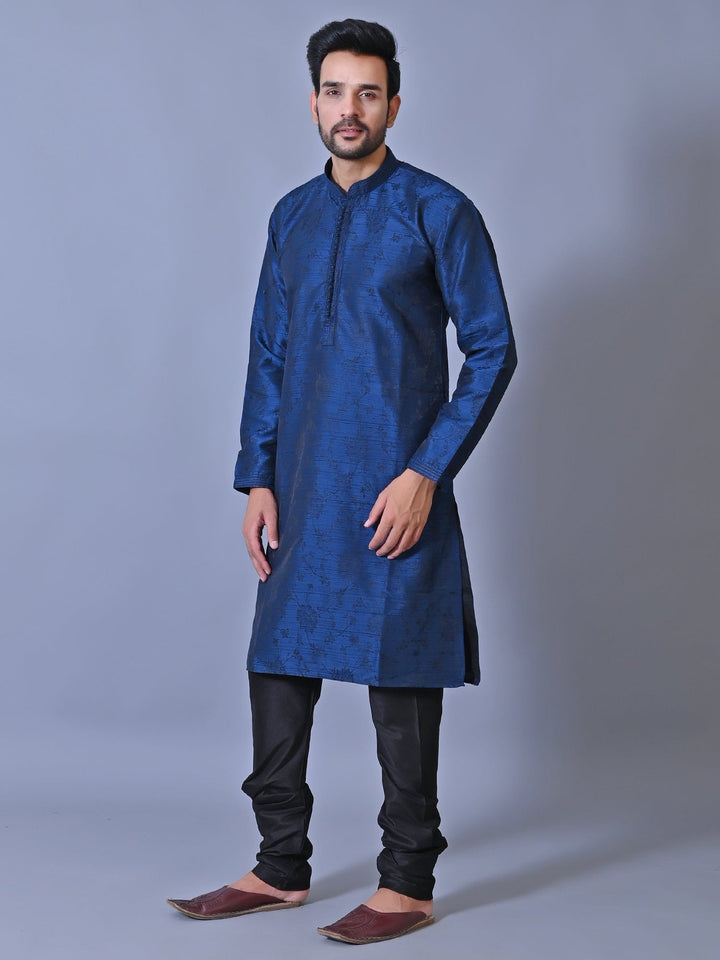 Textured Navy Blue Kurta Set