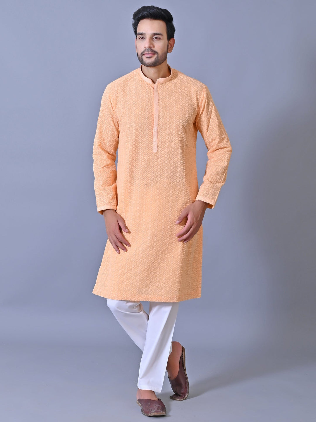 Chikan Orange Kurta Set