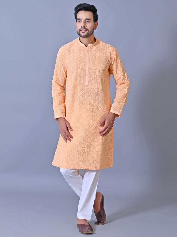 Chikan Orange Kurta Set