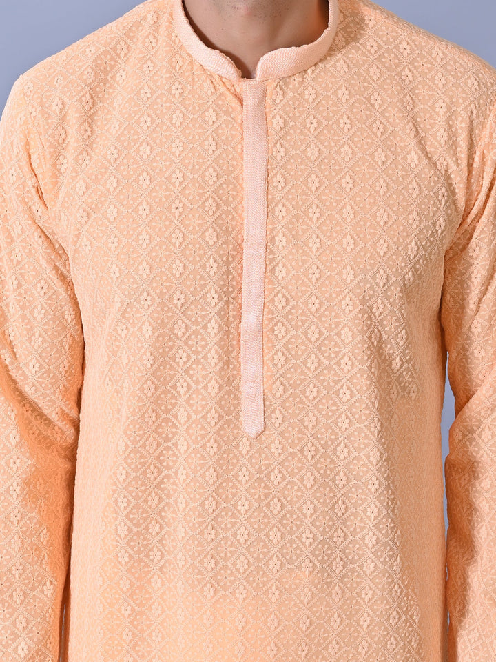 Chikan Orange Kurta Set