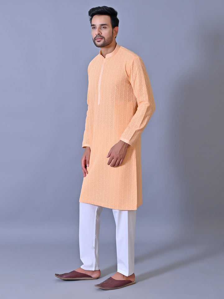 Chikan Orange Kurta Set