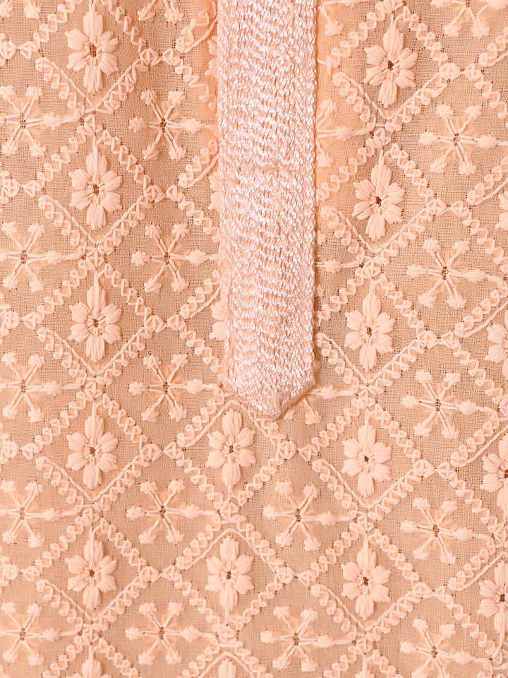 Chikan Orange Kurta Set