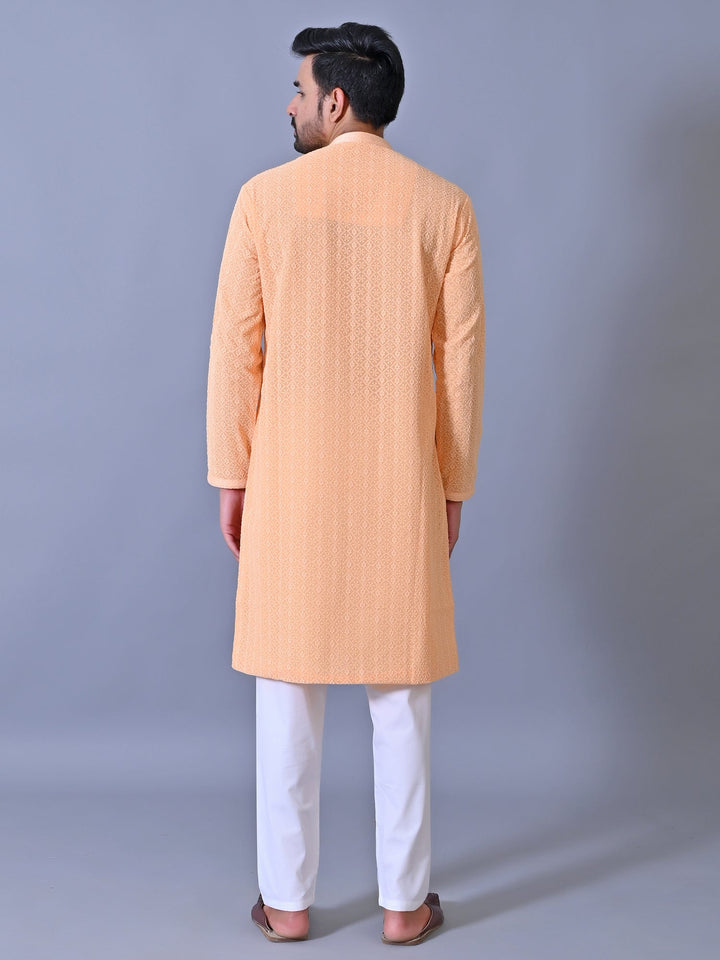 Chikan Orange Kurta Set