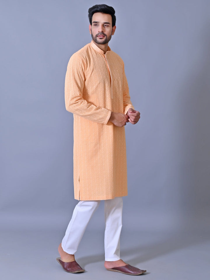 Chikan Orange Kurta Set